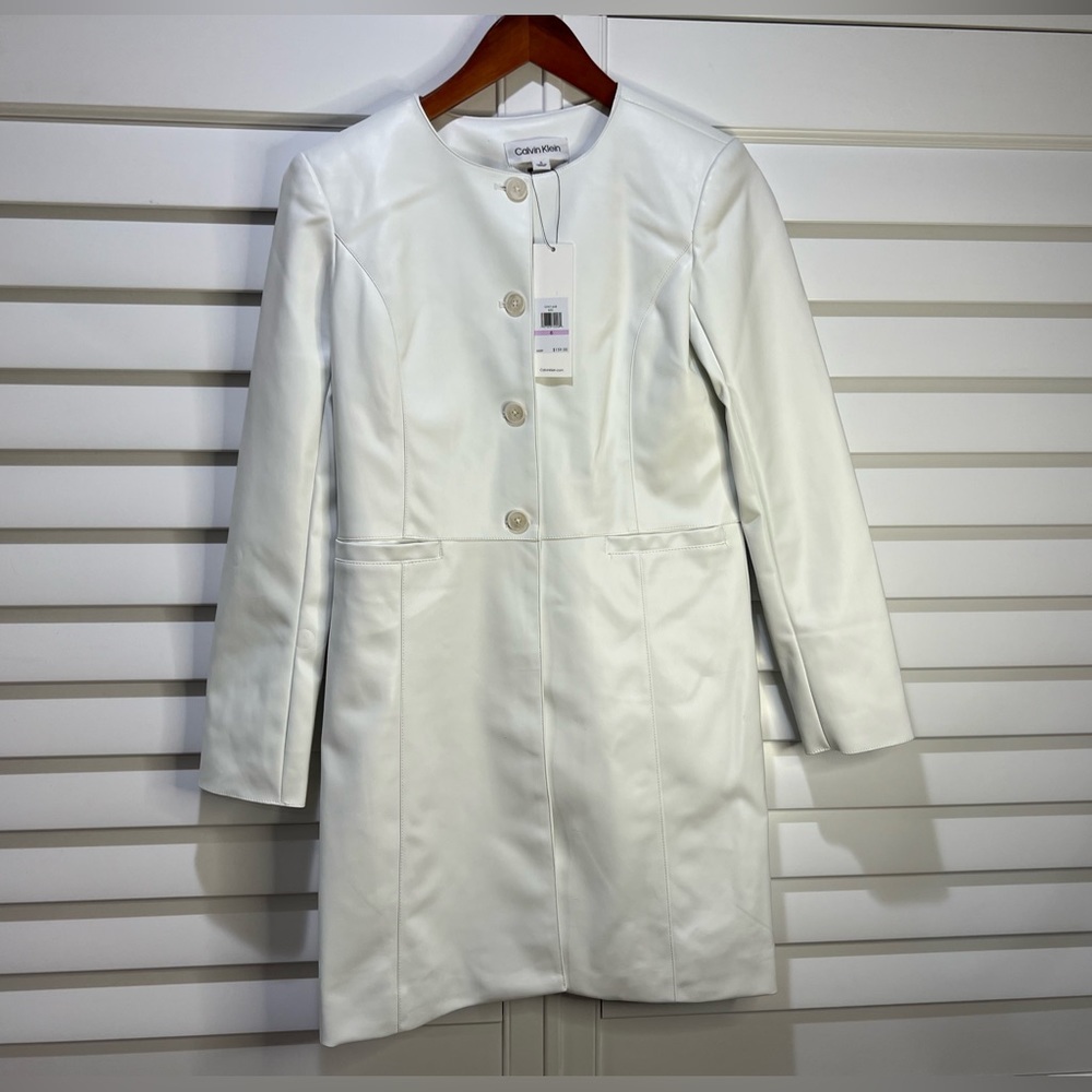 SOLD. Calvin Klein Size 6 Faux Leather Jacket. Cruelty Free.